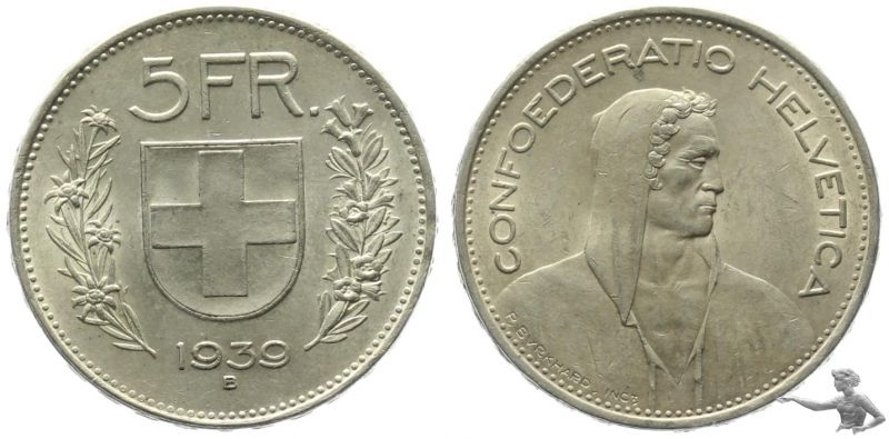 5 Franken 1939 B vorzüglich